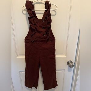 Zara Girl’s Brown Ruffled Corduroy Overalls Sz 7